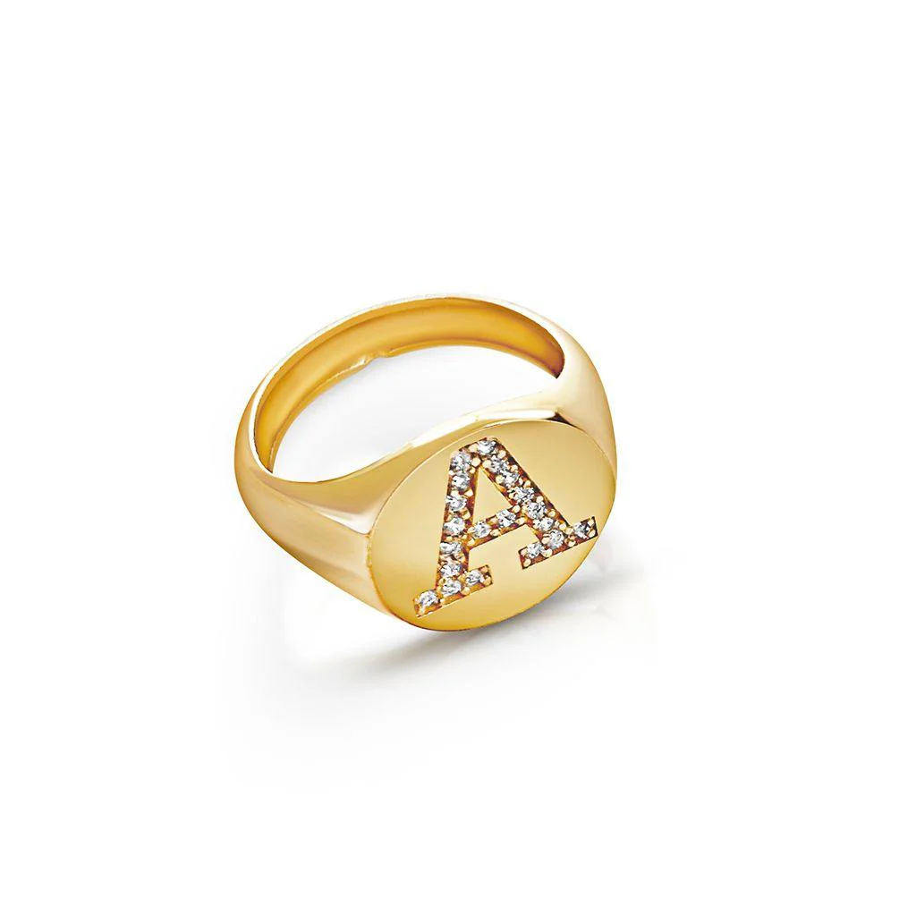 Diamond Signet Initial Ring - Image 2
