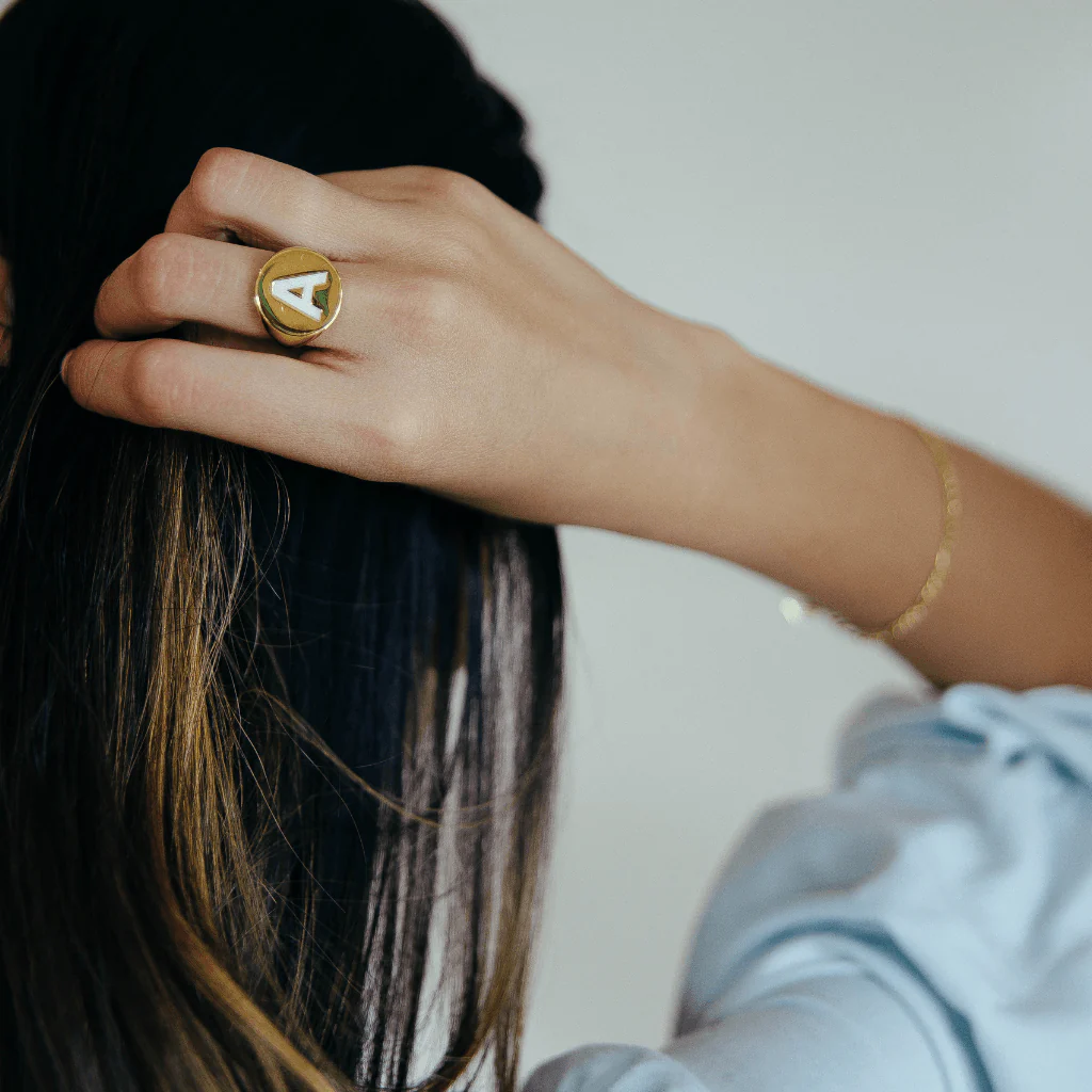 Signet Personalised Enamel Initial Ring - Image 3