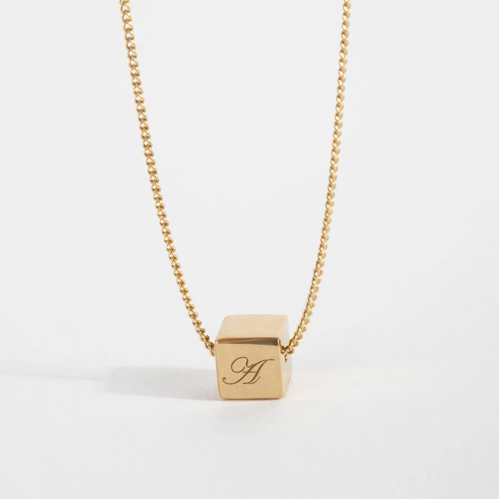 Solid Gold Cube Necklace