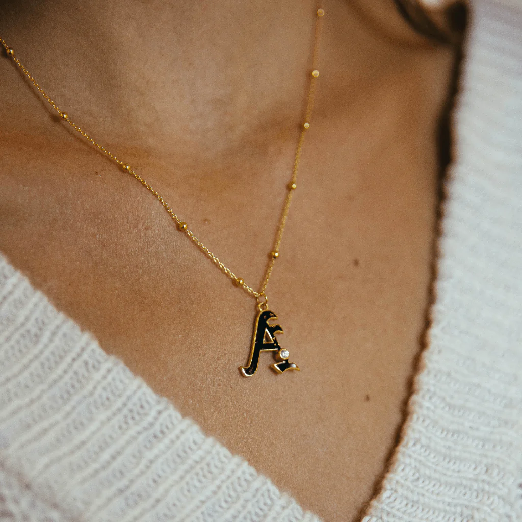 Solid Gold Dora Enamel Initial Necklace - Image 2