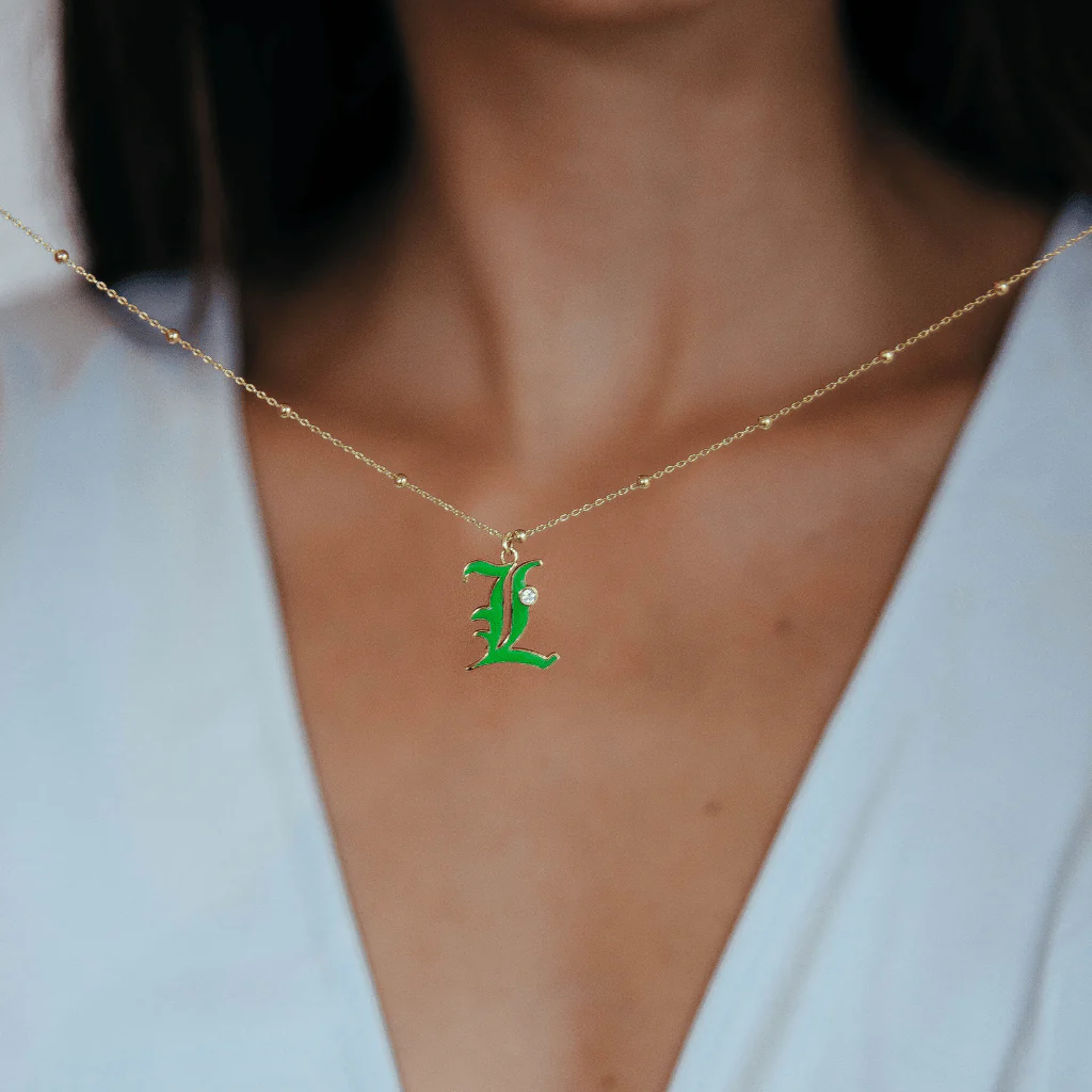 Solid Gold Dora Enamel Initial Necklace - Image 3