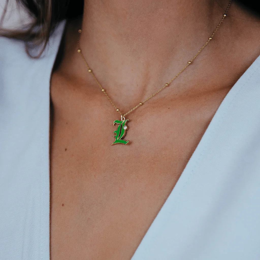 Solid Gold Dora Enamel Initial Necklace - Image 4