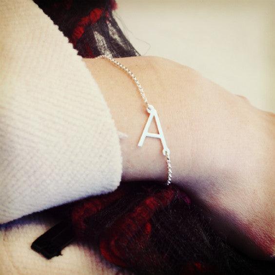 Solid Gold Initial Sideway Bracelet - Image 3
