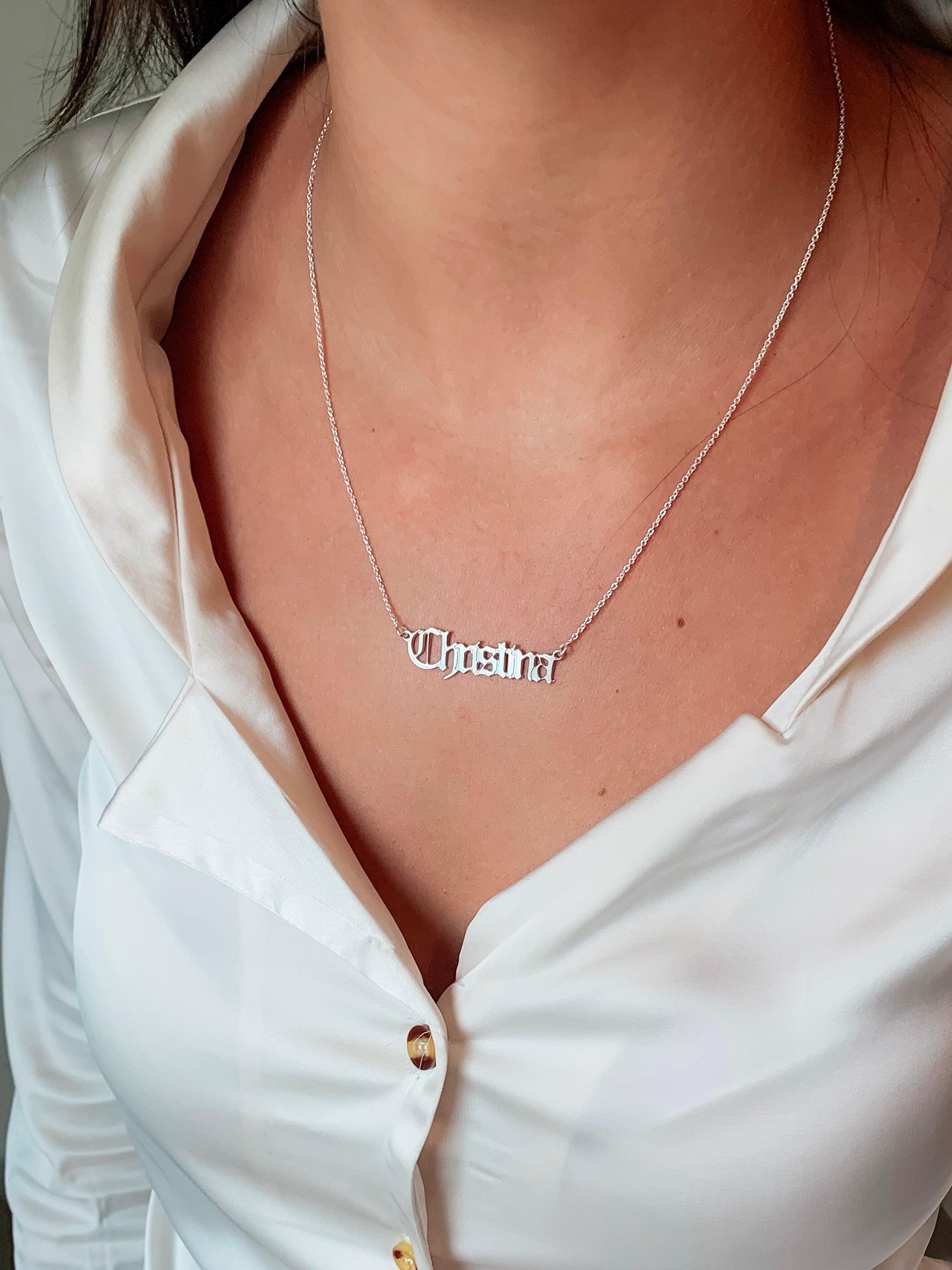Solid Gold Old English Name Necklace - Image 6