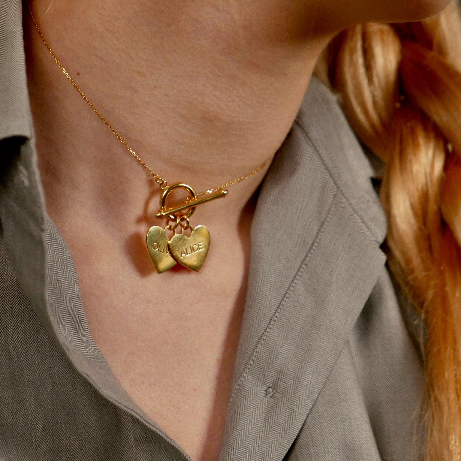 Solid Gold Ophelia Heart T Bar Necklace - Image 11