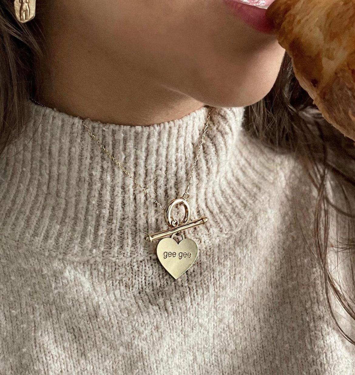 Solid Gold Ophelia Heart T Bar Necklace - Image 2