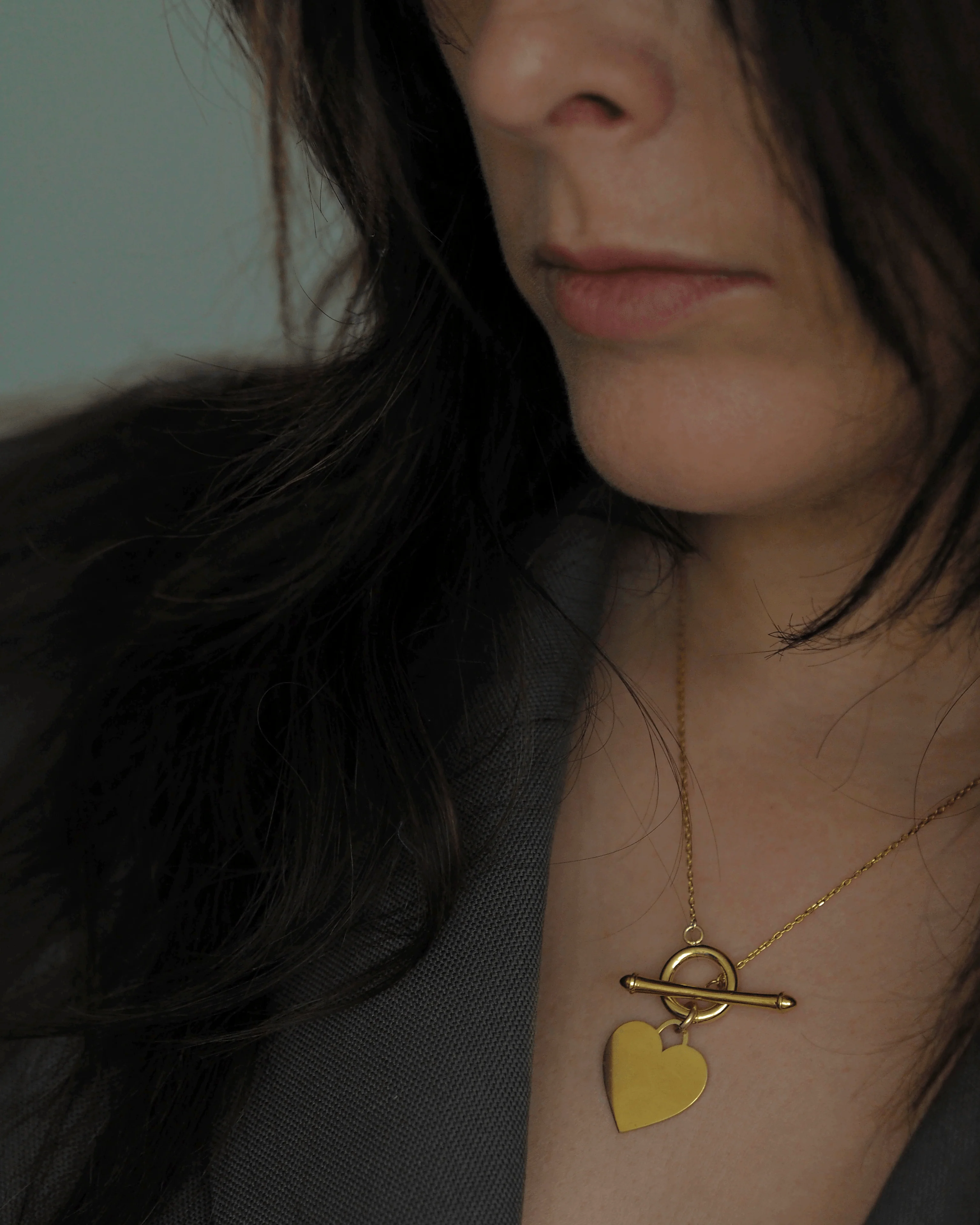 Solid Gold Ophelia Heart T Bar Necklace - Image 5