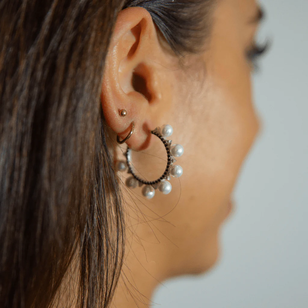 Solid Gold Pearl Hoops - Image 2