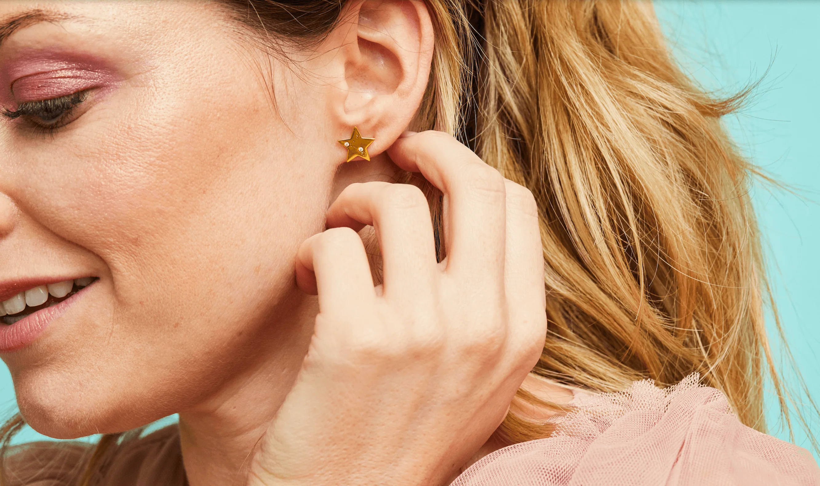 Solid Gold Star Constellation Stud Earrings - Image 5
