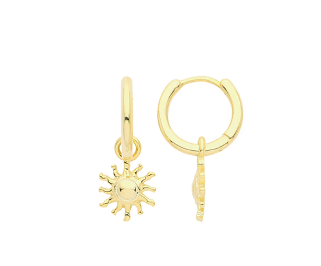 Sun hoop charm huggie earrings